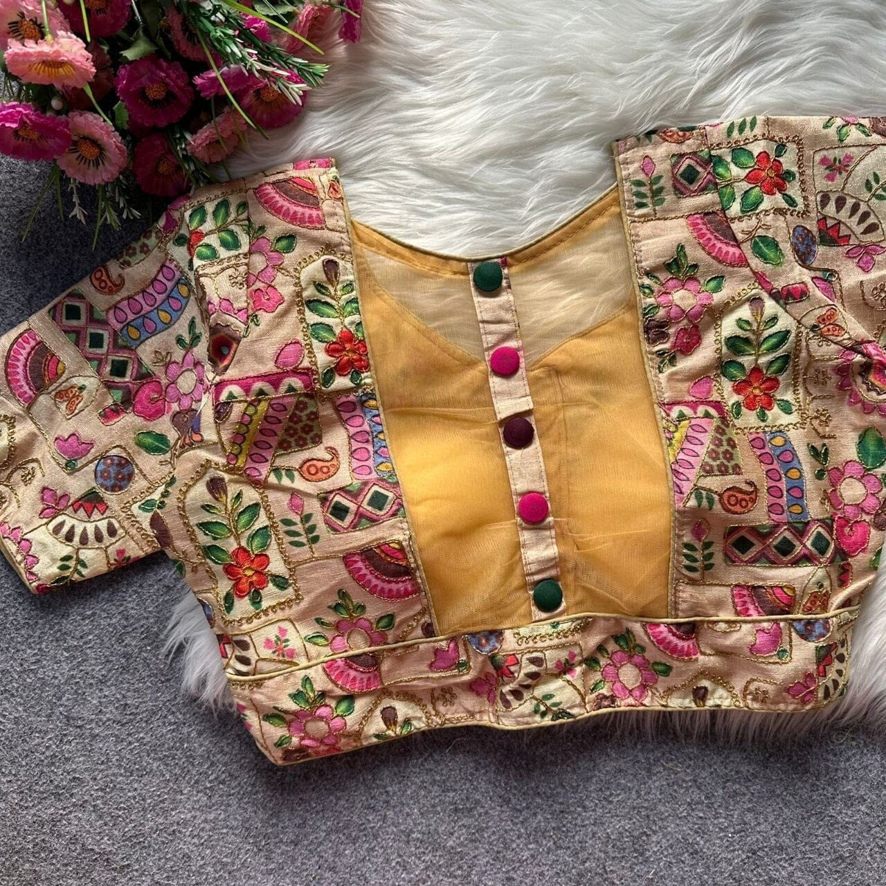 Designer Readymade Blouse with Malai Silk and Embroidery work Readymade Blouse Shopin Di Apparels Mustard 