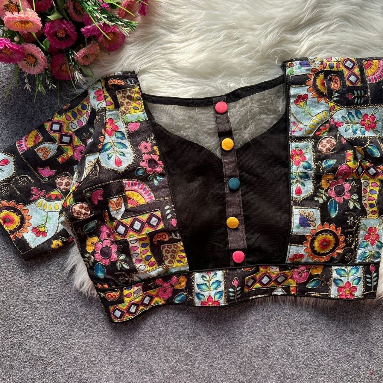 Designer Readymade Blouse with Malai Silk and Embroidery work Readymade Blouse Shopin Di Apparels Black 