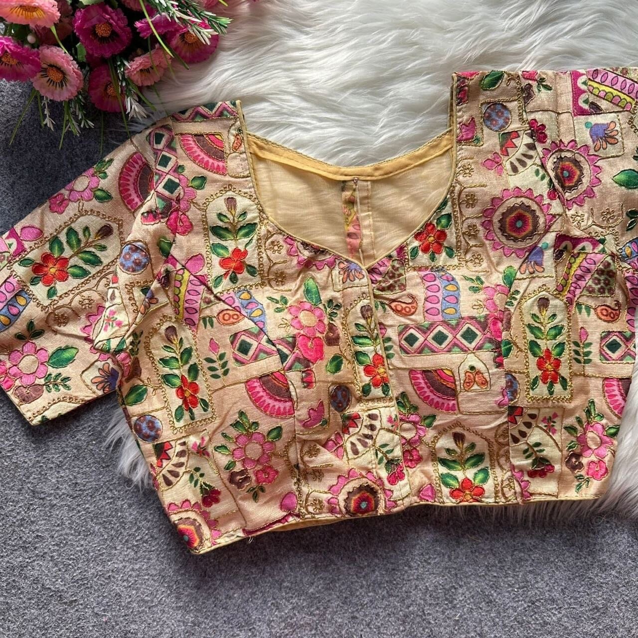 Designer Readymade Blouse with Malai Silk and Embroidery work Readymade Blouse Shopin Di Apparels White 