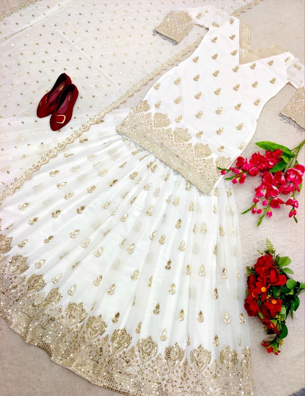 Designer White Sequence work Lehenga Readymade Suit Ready Made Designer Suits Shopin Di Apparels 