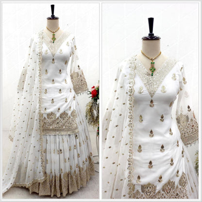 Designer White Sequence work Lehenga Readymade Suit Ready Made Designer Suits Shopin Di Apparels 
