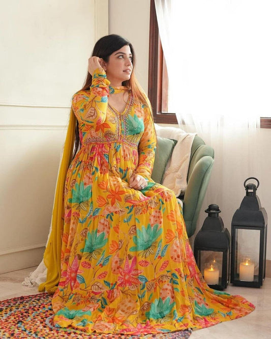 Designer Yellow Alia Cut Chinnon Wedding Suit Ready Made Designer Suits Shopin Di Apparels 