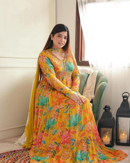 Designer Yellow Alia Cut Chinnon Wedding Suit Ready Made Designer Suits Shopin Di Apparels 