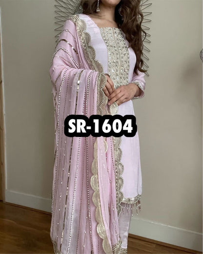 Faux Georgette Heavy Sequence Pink Designer Readymade Suit Ready Made Designer Suits Shopin Di Apparels 