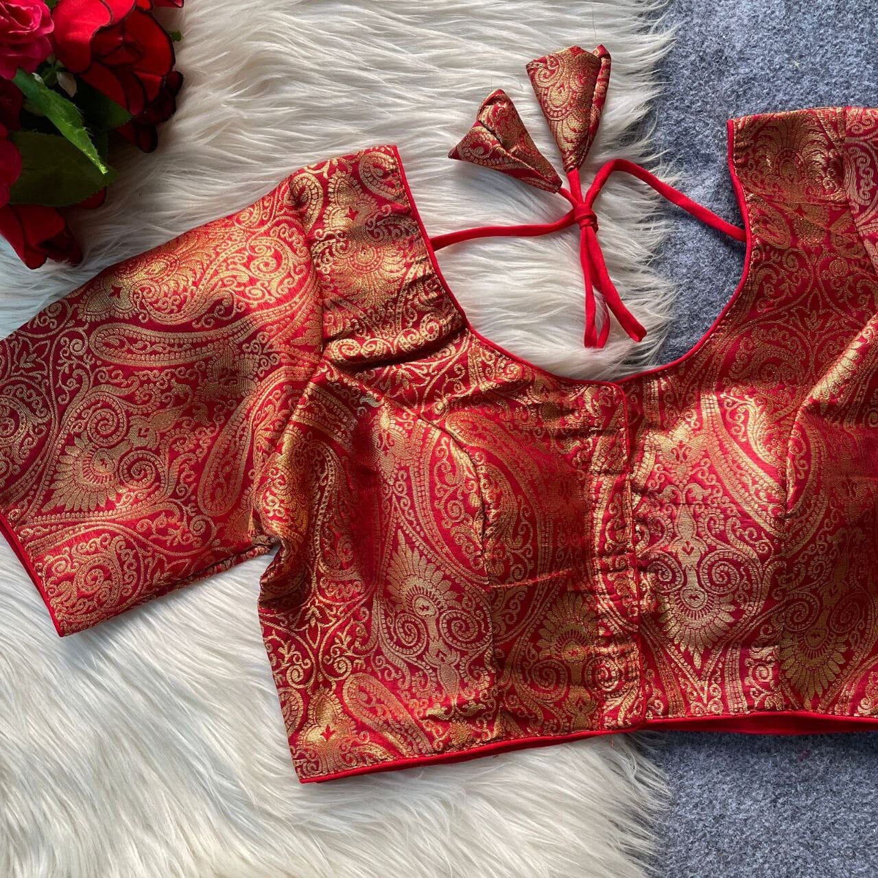 Golden Zari work Readymade Blouse with Banarasi Silk Readymade Blouse Shopin Di Apparels 