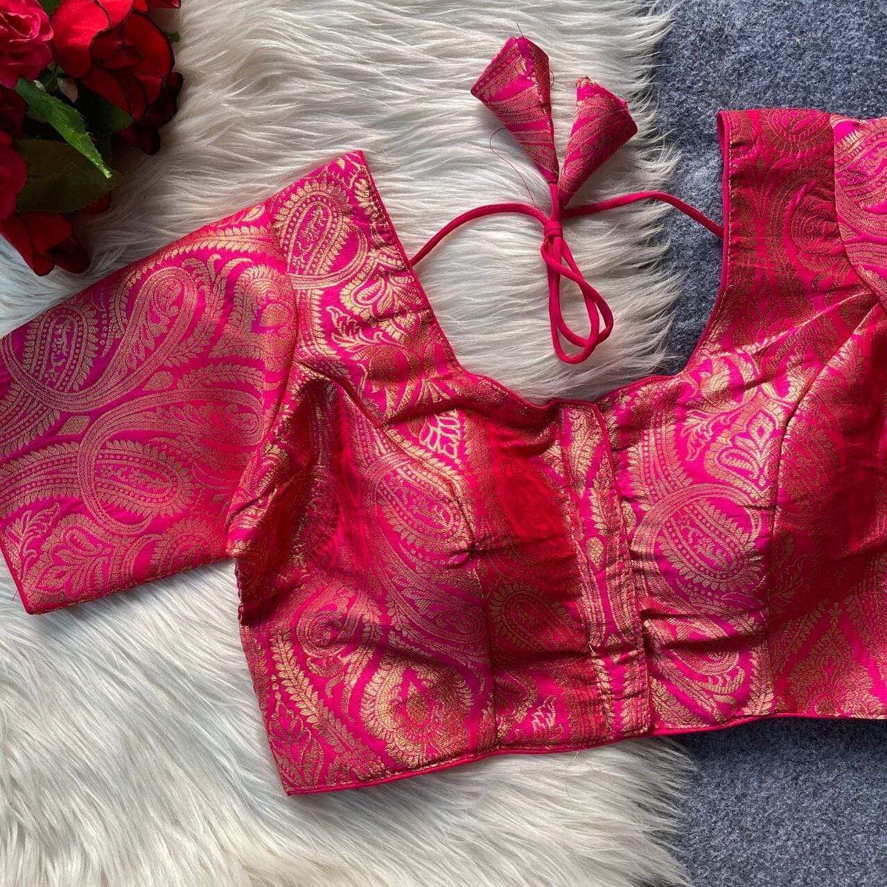 Golden Zari work Readymade Blouse with Banarasi Silk Readymade Blouse Shopin Di Apparels 