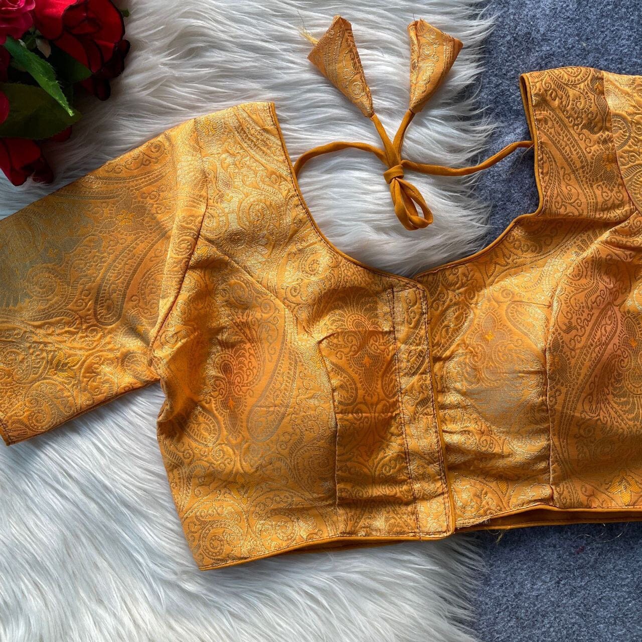 Golden Zari work Readymade Blouse with Banarasi Silk Readymade Blouse Shopin Di Apparels 