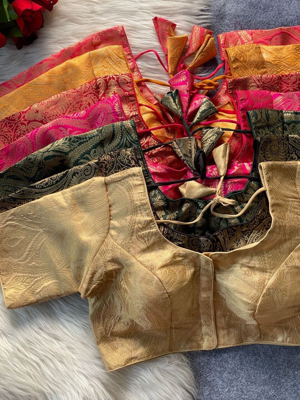 Golden Zari work Readymade Blouse with Banarasi Silk Readymade Blouse Shopin Di Apparels 