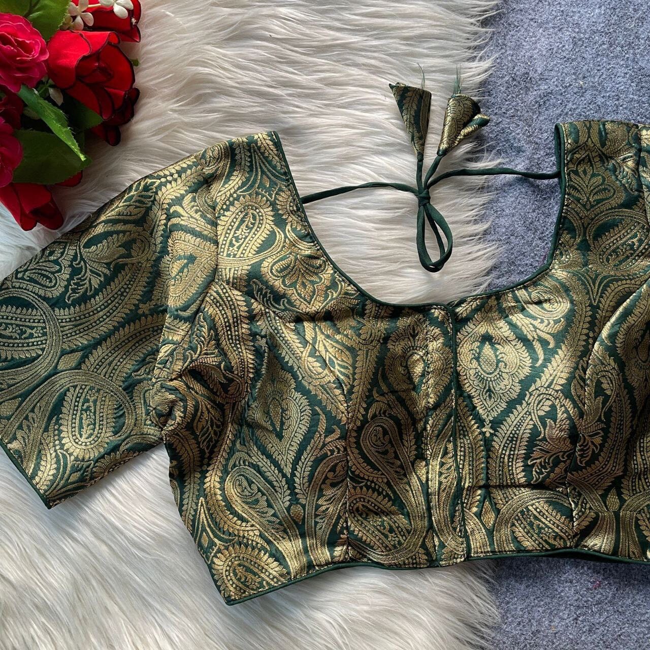 Golden Zari work Readymade Blouse with Banarasi Silk Readymade Blouse Shopin Di Apparels 