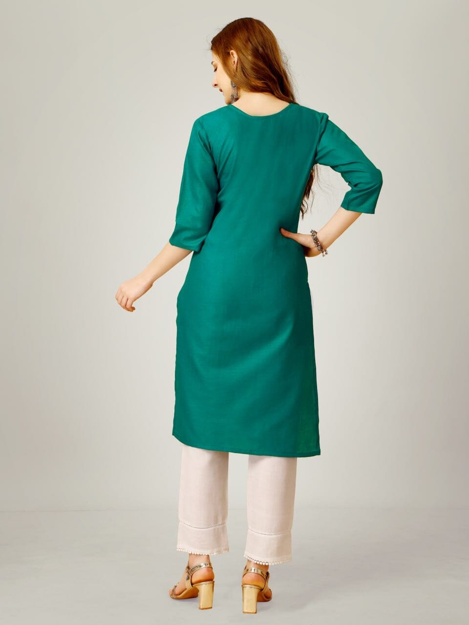 Green Cotton Blend Sequence Embroidered Work Kurti with Pant Kurti with Pant Shopin Di Apparels 