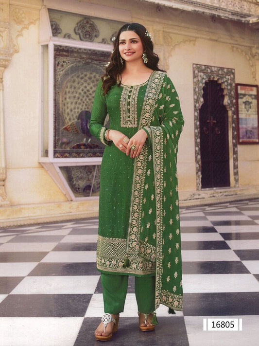 Green Heavy Dola Silk Designer Salwar Kameez Straight Cut Suit Designer Suits Vinay 