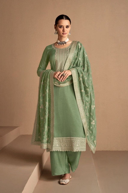 Green Heavy Vichitra Silk Sequence Straight Cut Designer Suit (Copy 2) Designer Suit Shopin Di Apparels 