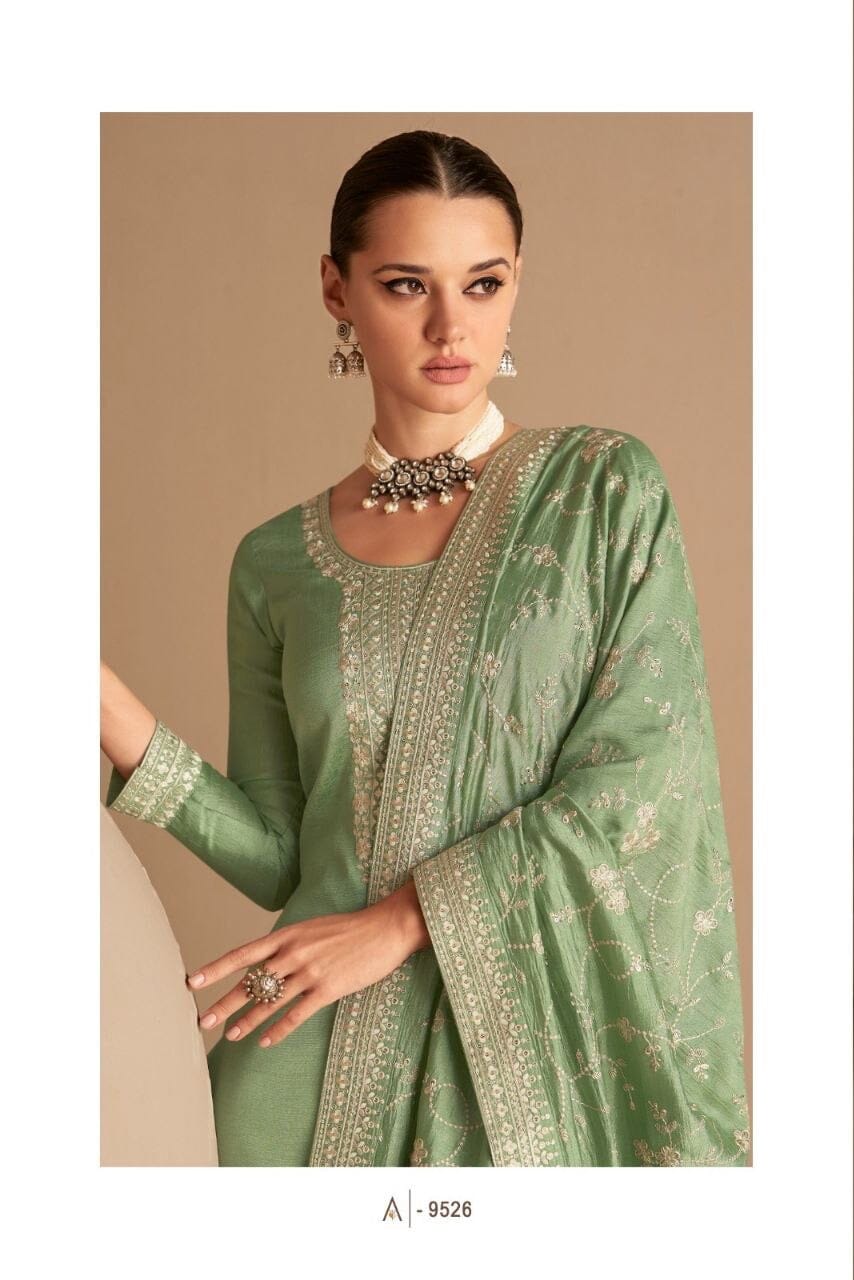 Green Heavy Vichitra Silk Sequence Straight Cut Designer Suit (Copy 2) Designer Suit Shopin Di Apparels 