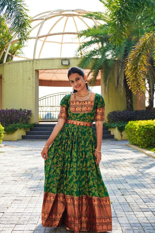 Green Narayanpet Cotton with Print work Gown Gowns Shopin Di Apparels 