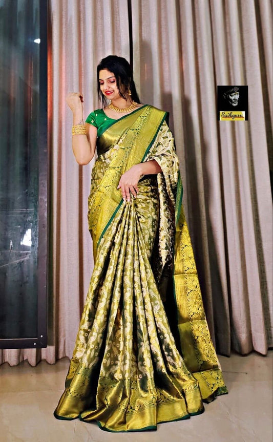 Green Pure Kanjivaram Silk With Mina Weaving Saree Silk Saree Shopin Di Apparels 