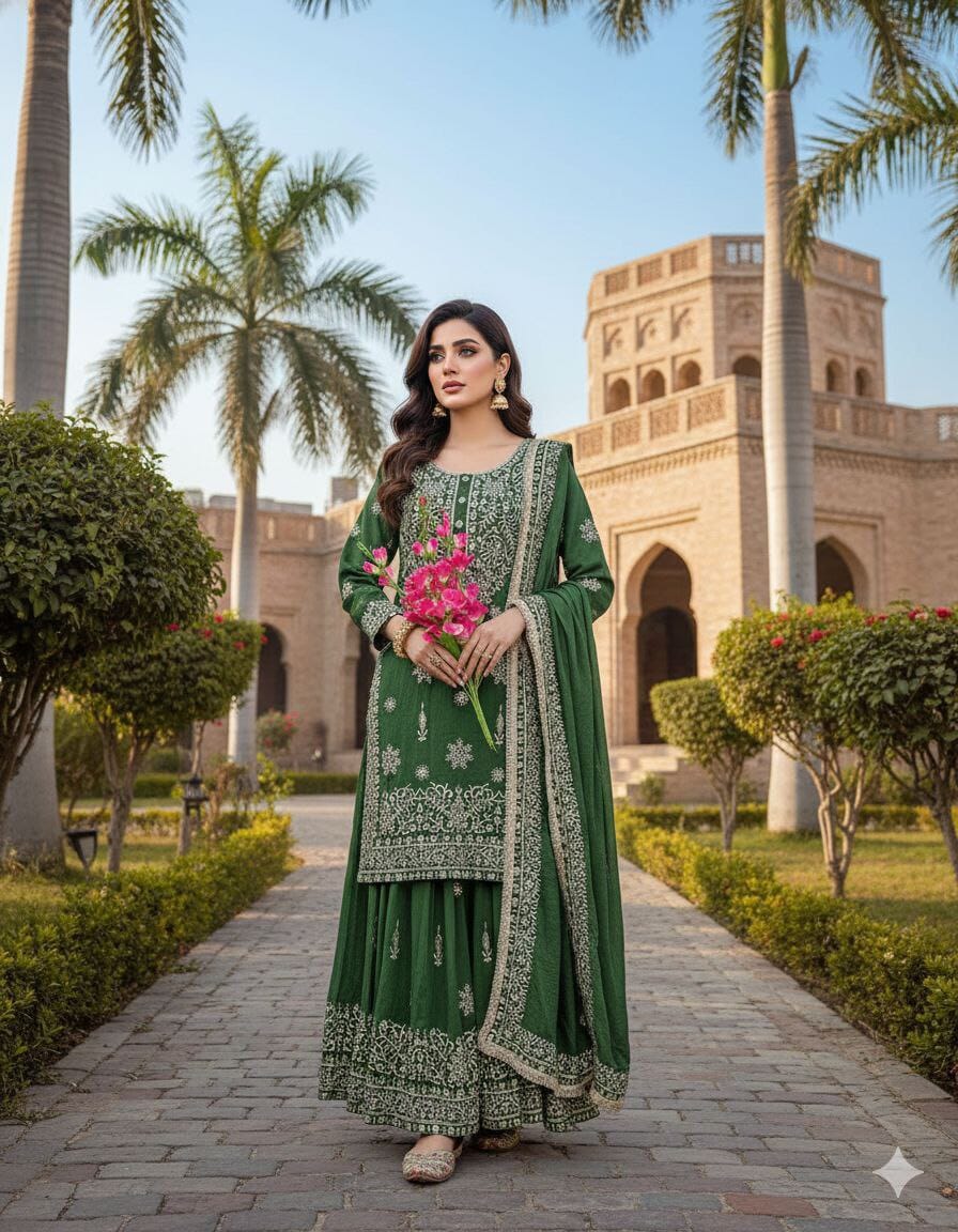 Green Sequence work Sharara Suit Ready to Wear Designer Suits Shopin Di Apparels 
