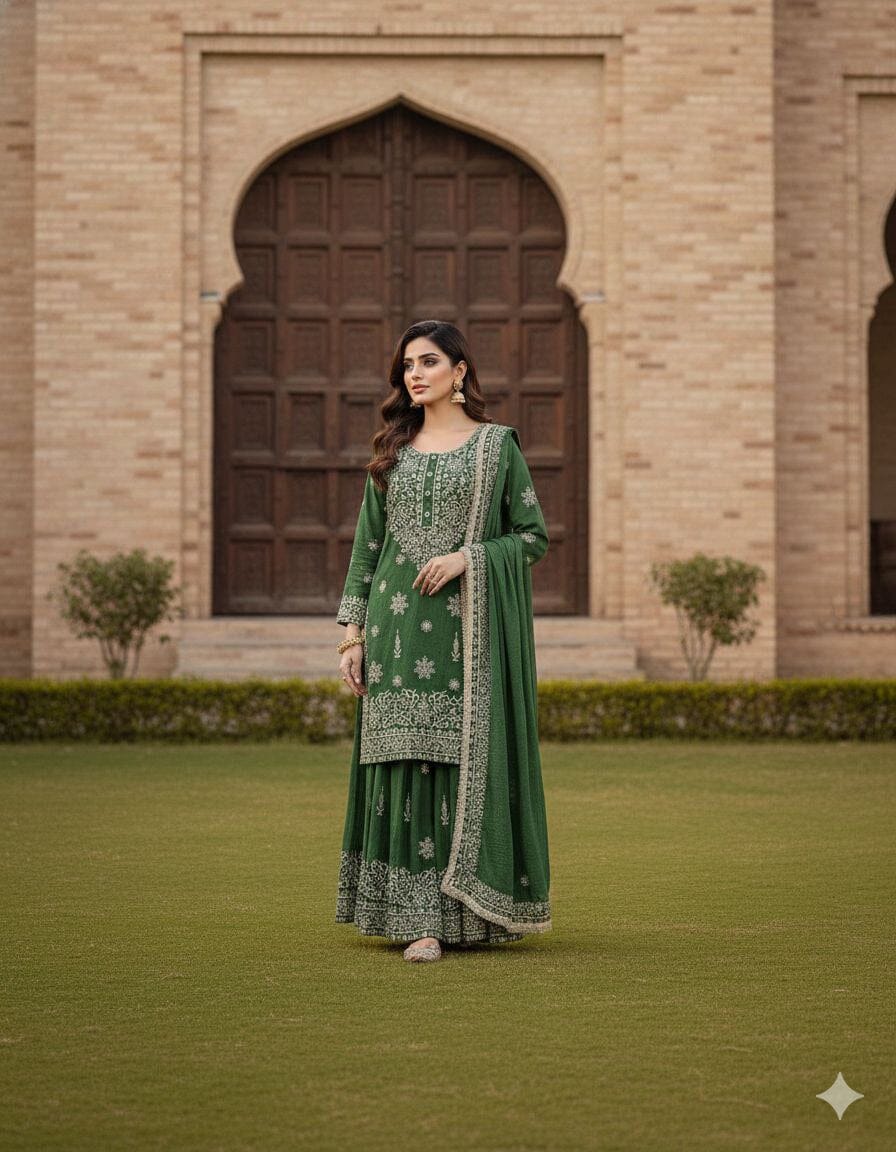 Green Sequence work Sharara Suit Ready to Wear Designer Suits Shopin Di Apparels 