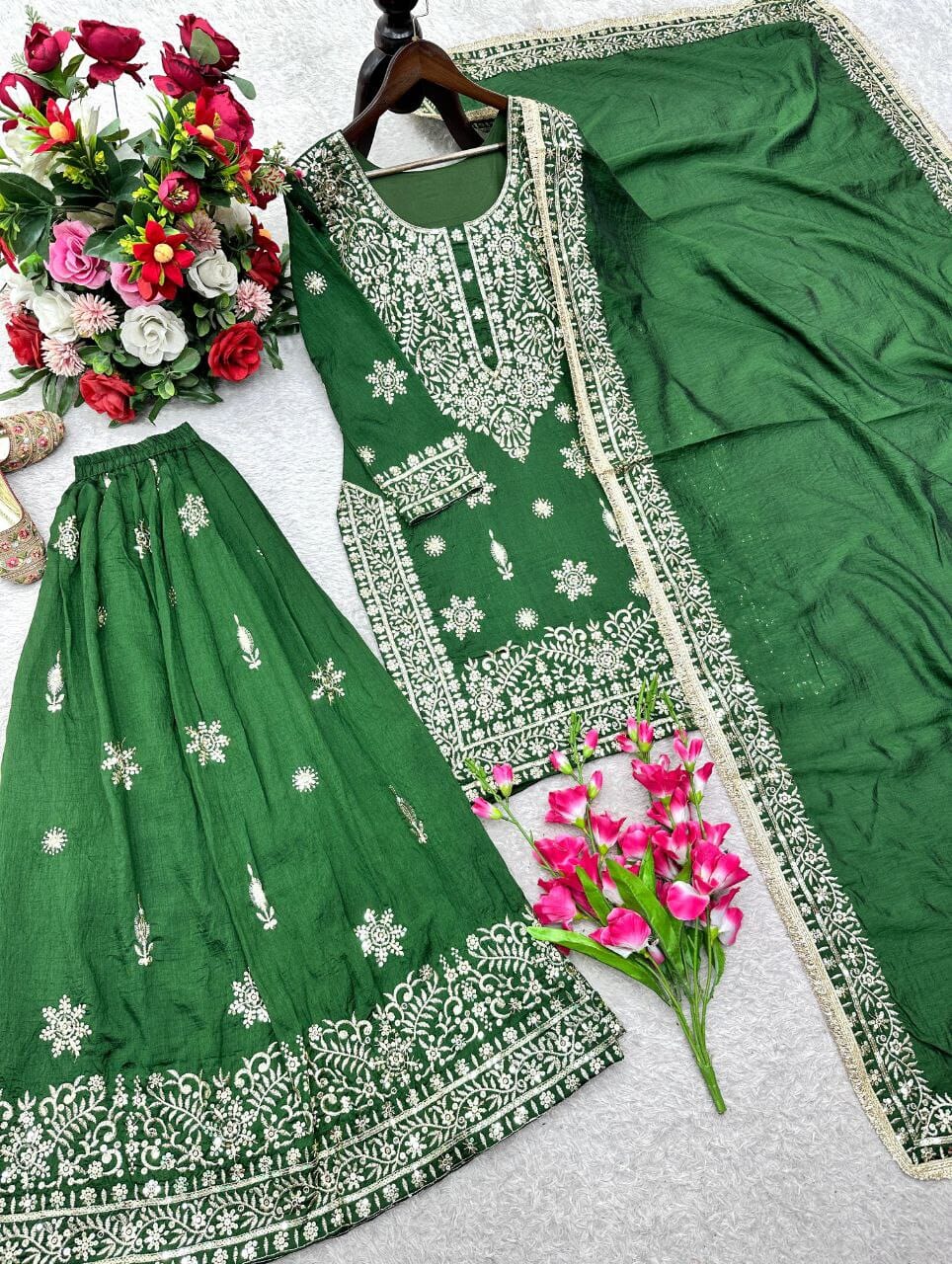 Green Sequence work Sharara Suit Ready to Wear Designer Suits Shopin Di Apparels 