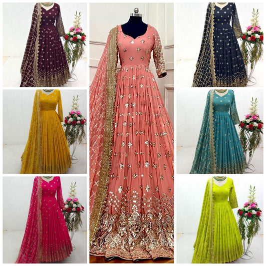 Heavy Fox Georgette Sequence Work Designer Gown with Dupatta and Pant in 7 colors Designer Suits Shopin Di Apparels 