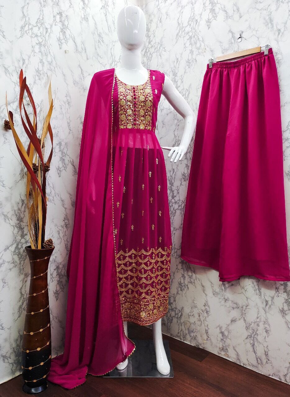 Heavy Georgette With Sequence Embroidery Work Designer Readymade Palazzo Suit in 5 colors Ready Made Designer Suits Shopin Di Apparels 