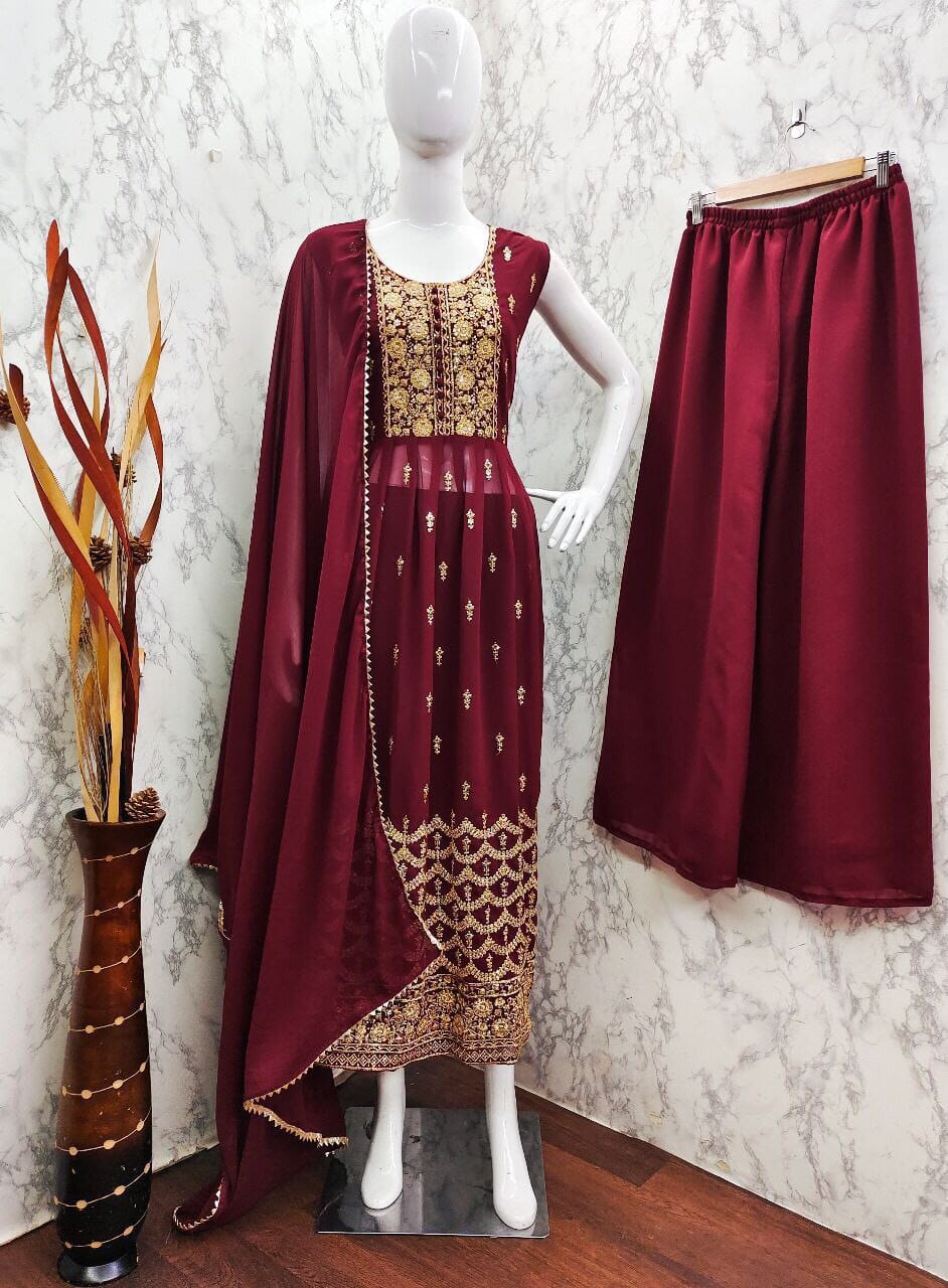 Heavy Georgette With Sequence Embroidery Work Designer Readymade Palazzo Suit in 5 colors Ready Made Designer Suits Shopin Di Apparels 