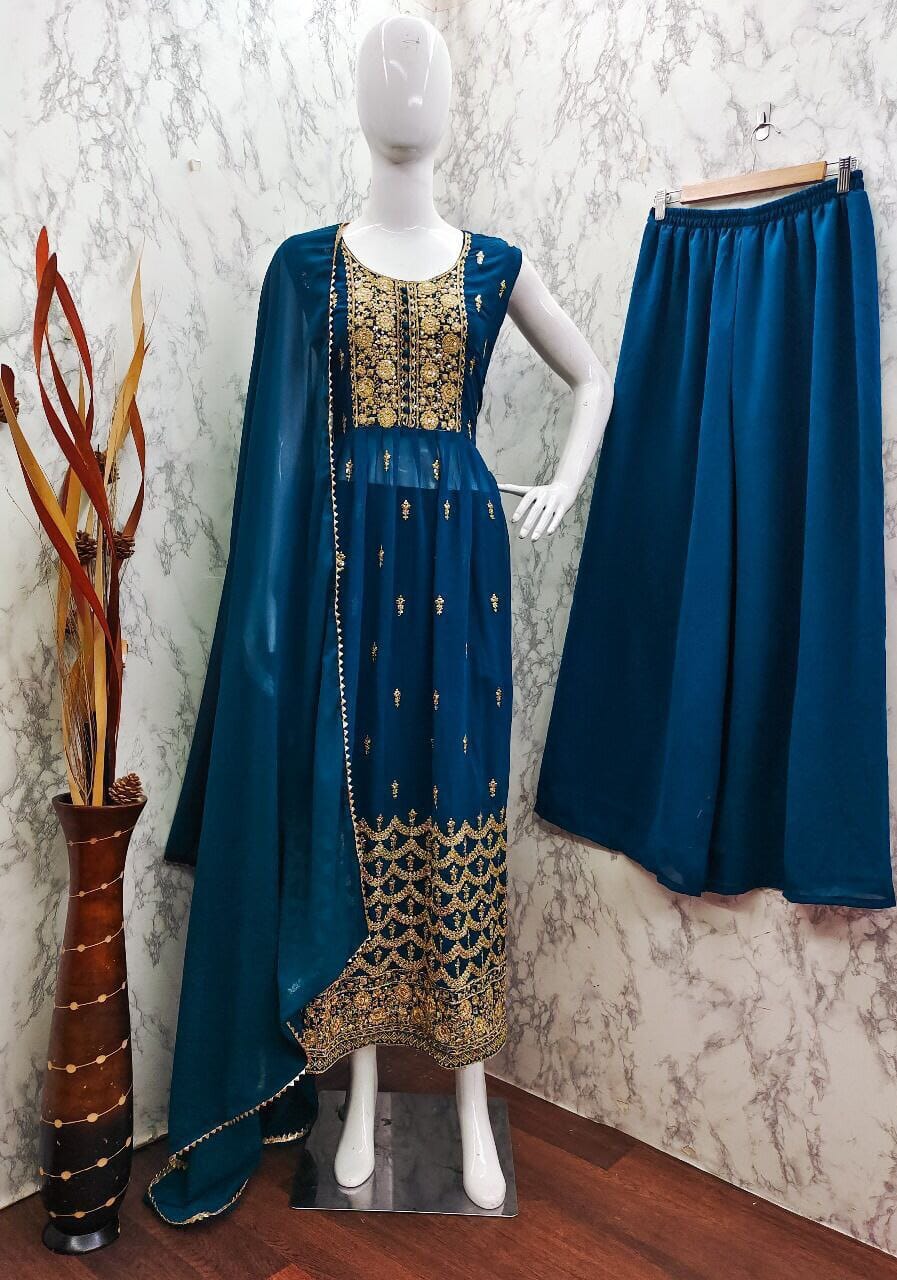 Heavy Georgette With Sequence Embroidery Work Designer Readymade Palazzo Suit in 5 colors Ready Made Designer Suits Shopin Di Apparels 