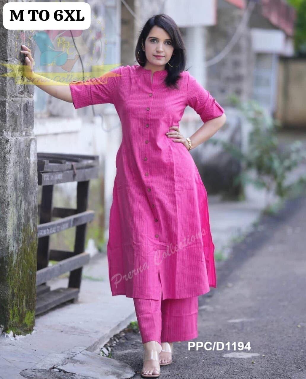 Hot Pink Co-Ord Set A Line Kurti with plazzo Kurti with plazzo Shopin Di Apparels 