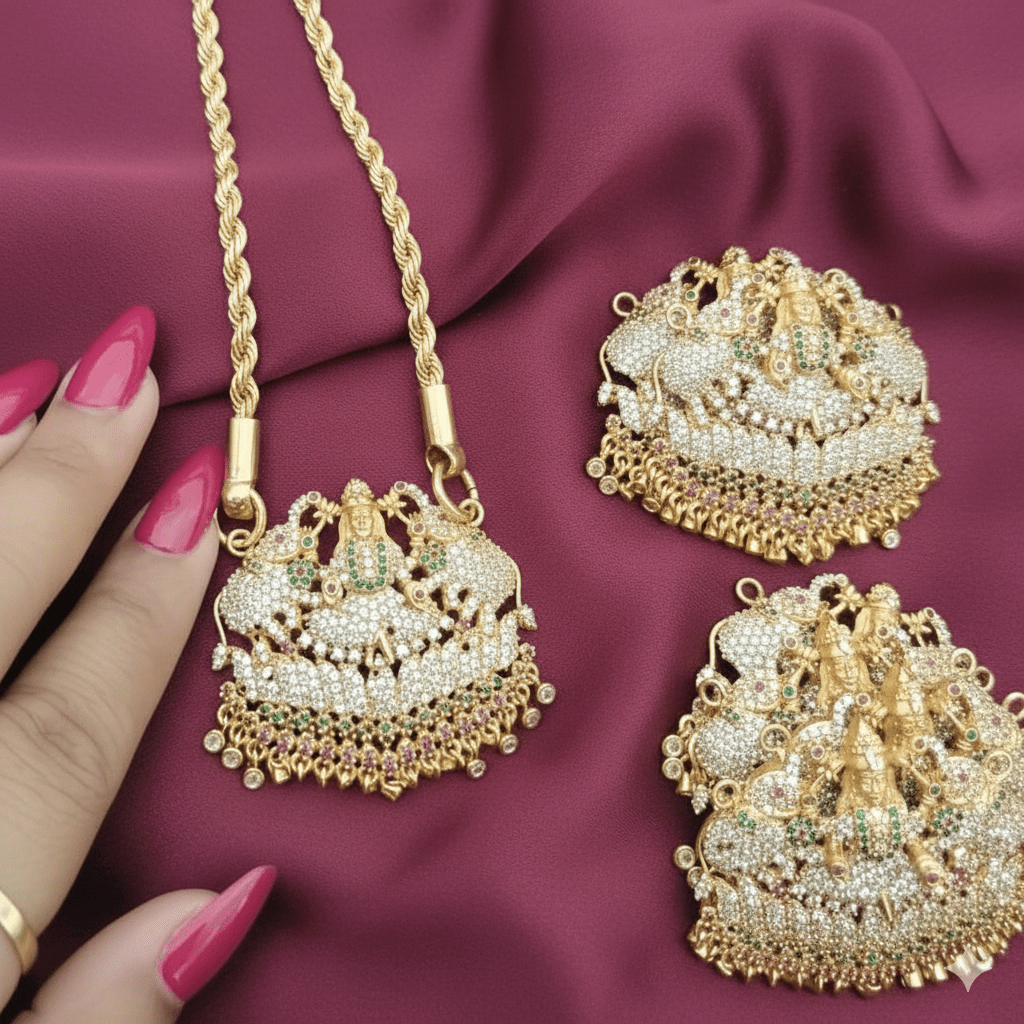 Impon Rope 40grm look chain with Lakshmi Elephant AD Stone Pendant Impon Chain Shopin Di Apparels 