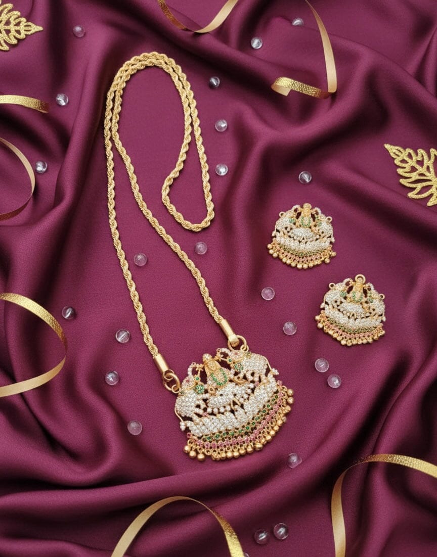 Impon Rope 40grm look chain with Lakshmi Elephant AD Stone Pendant Impon Chain Shopin Di Apparels 