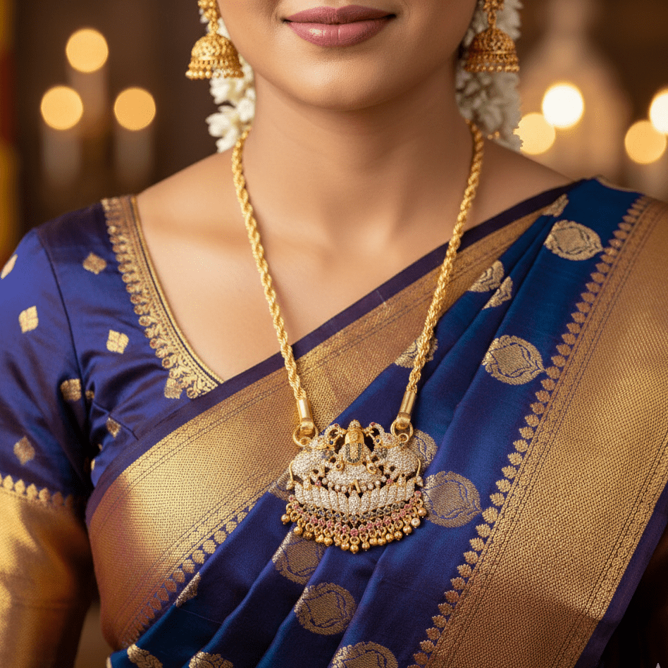 Impon Rope 40grm look chain with Lakshmi Elephant AD Stone Pendant Impon Chain Shopin Di Apparels Chain and Pendant 