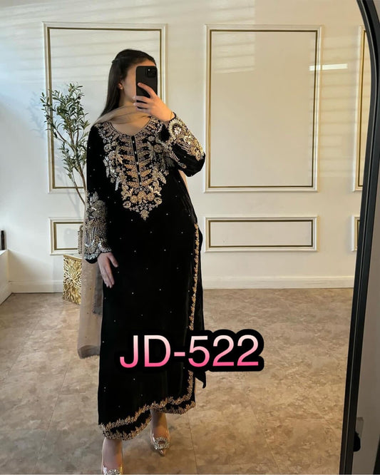 JD 522 Black Faux Georgette Heavy Embroidered Designer Suit Ready Made Designer Suits Shopin Di Apparels 