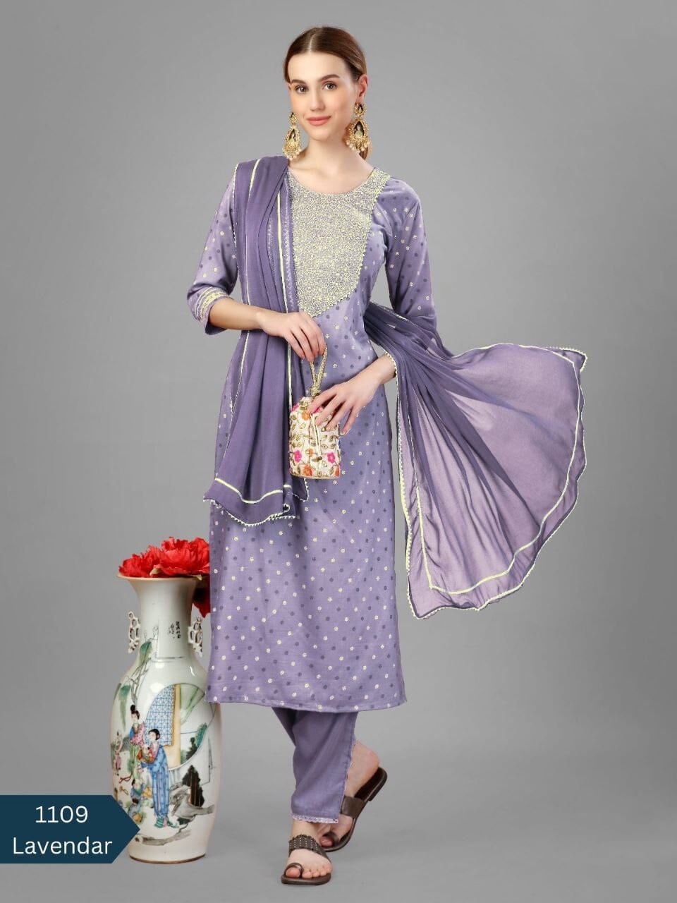 Lavender Purple Silk Blend Sequence Embroidered Designer Kurti with Dupatta and Bottom Kurti with Dupatta and Bottom Shopin Di Apparels 