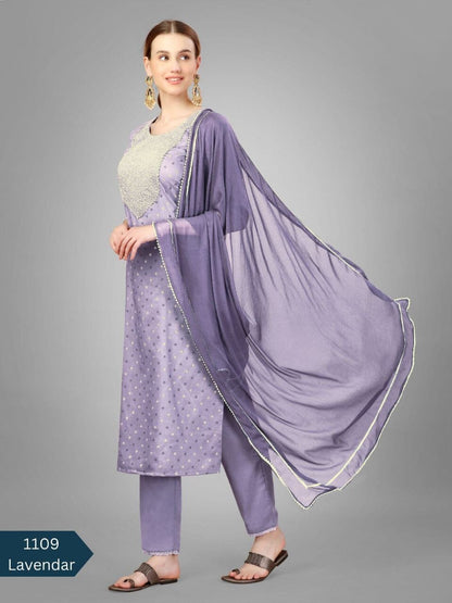 Lavender Purple Silk Blend Sequence Embroidered Designer Kurti with Dupatta and Bottom Kurti with Dupatta and Bottom Shopin Di Apparels 