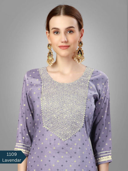 Lavender Purple Silk Blend Sequence Embroidered Designer Kurti with Dupatta and Bottom Kurti with Dupatta and Bottom Shopin Di Apparels 