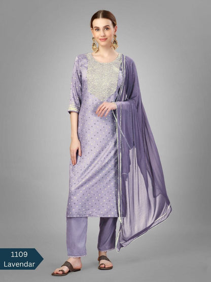 Lavender Purple Silk Blend Sequence Embroidered Designer Kurti with Dupatta and Bottom Kurti with Dupatta and Bottom Shopin Di Apparels 