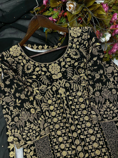 Lg 1818 Black Designer Heavy Georgette Sequence and Diamond Work Suit with Plazzo Ready Made Designer Suits Shopin Di Apparels 