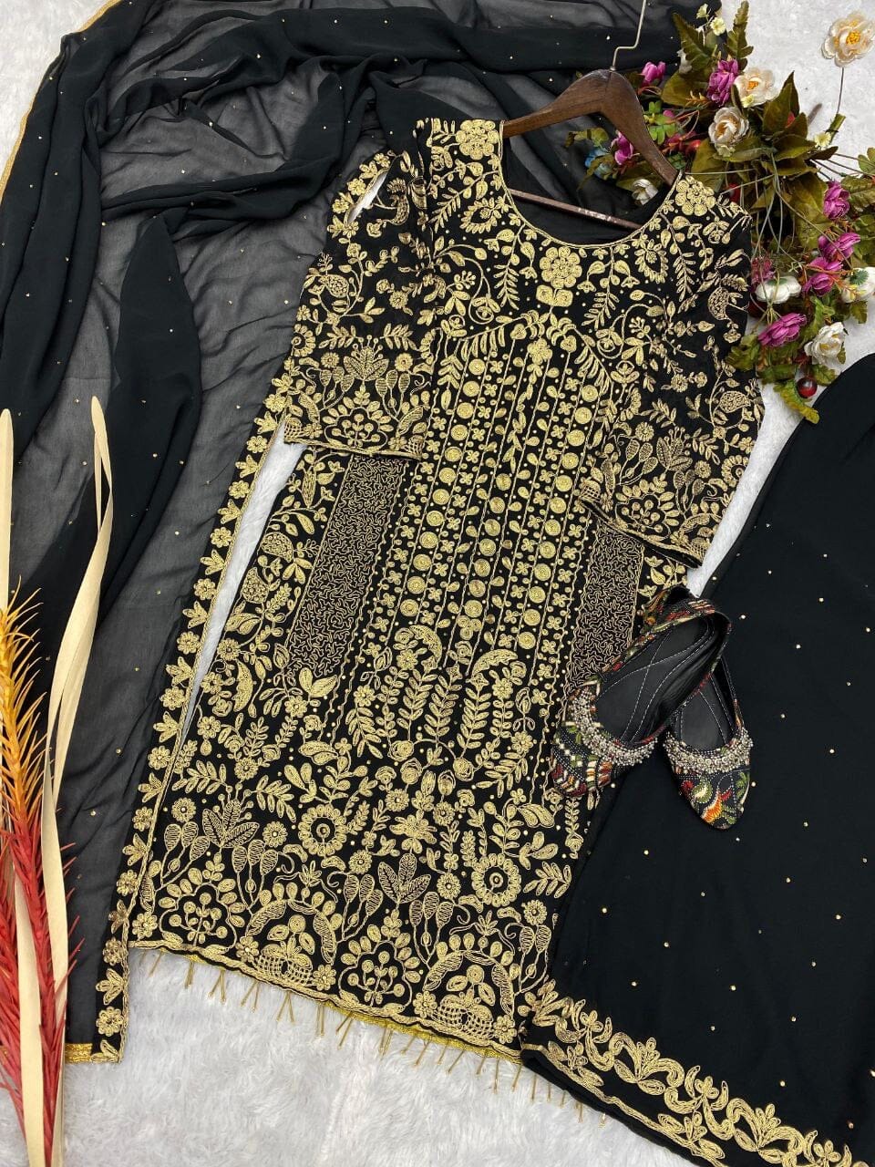 Lg 1818 Black Designer Heavy Georgette Sequence and Diamond Work Suit with Plazzo Ready Made Designer Suits Shopin Di Apparels 