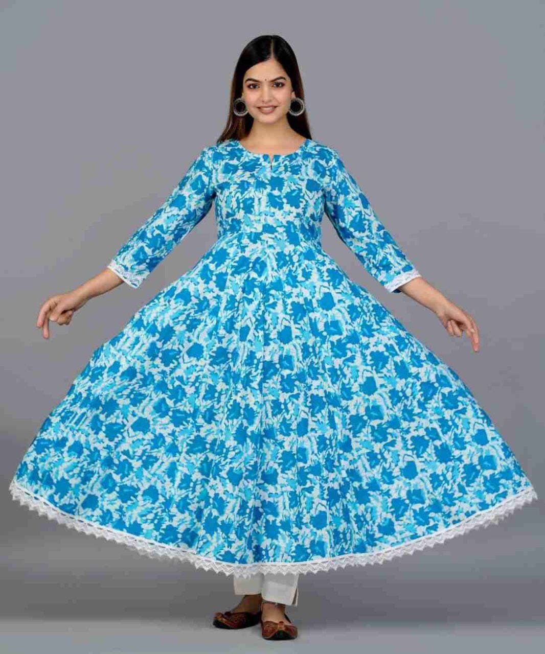 Light Blue Anarkali Kurti with Pant and Dupatta Kurti with Dupatta and Bottom Shopin Di Apparels 