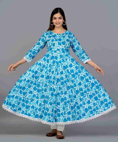 Light Blue Anarkali Kurti with Pant and Dupatta Kurti with Dupatta and Bottom Shopin Di Apparels 