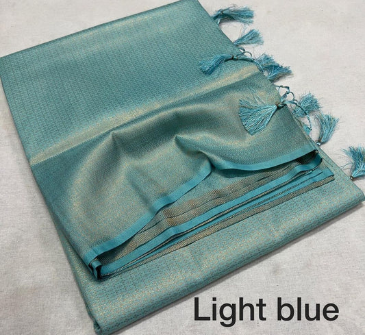 Light Blue Kubera Pattu Silk Saree Rich Pallu & Brocade Kubera Silk Blouse Silk Saree Shopin Di Apparels 