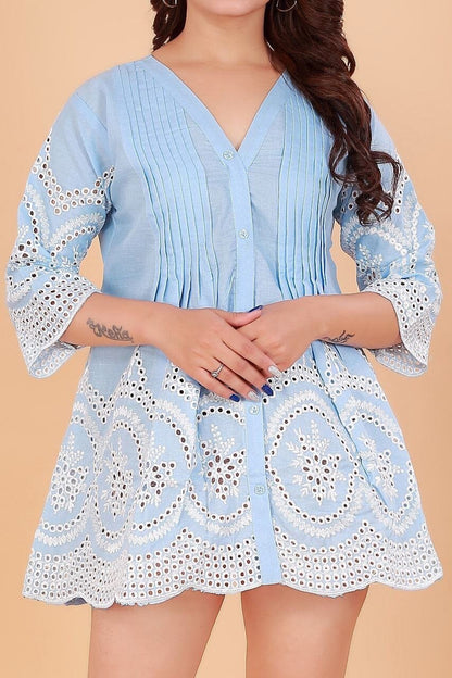 Light Blue Slim Fit Short Denim Kurti Kurti Shopin Di Apparels 