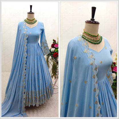 Light Color Fox Georgette Sequence Work Designer Gown with Dupatta Gown with Dupatta Shopin Di Apparels 