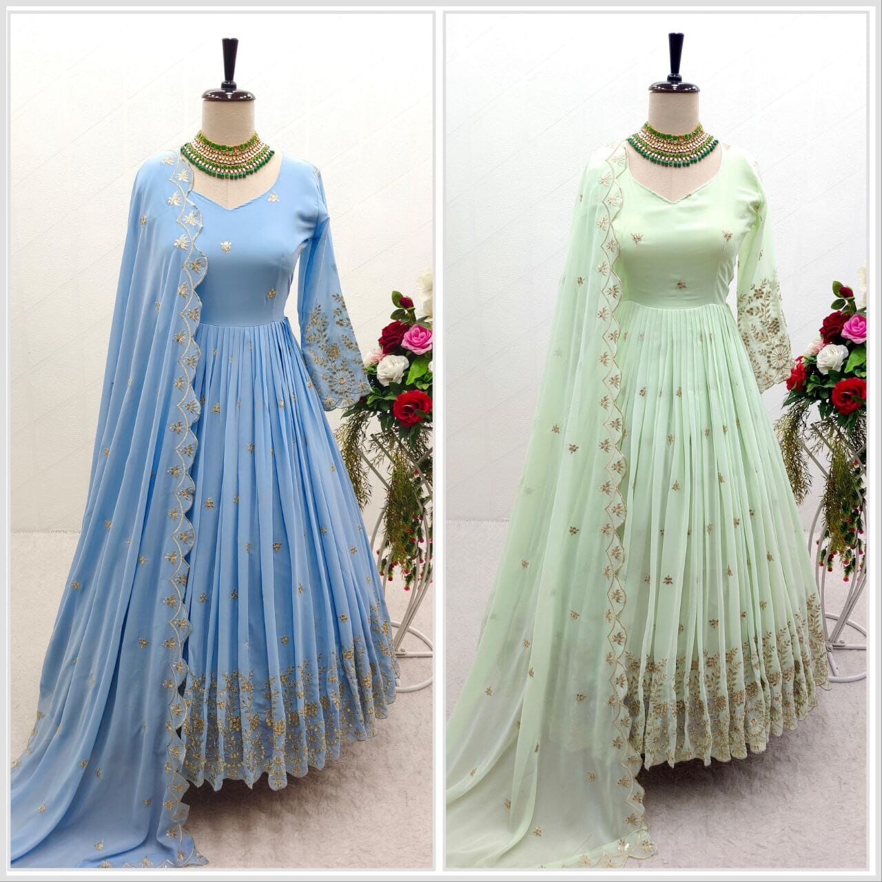 Light Color Fox Georgette Sequence Work Designer Gown with Dupatta Gown with Dupatta Shopin Di Apparels 