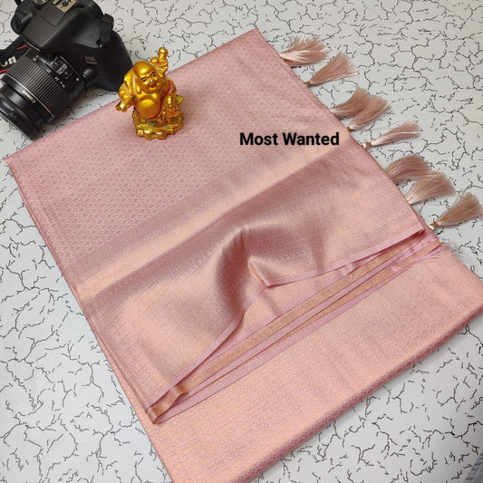 Light Pink Kubera Pattu Silk Saree Rich Pallu & Brocade Kubera Silk Blouse Silk Saree Shopin Di Apparels 