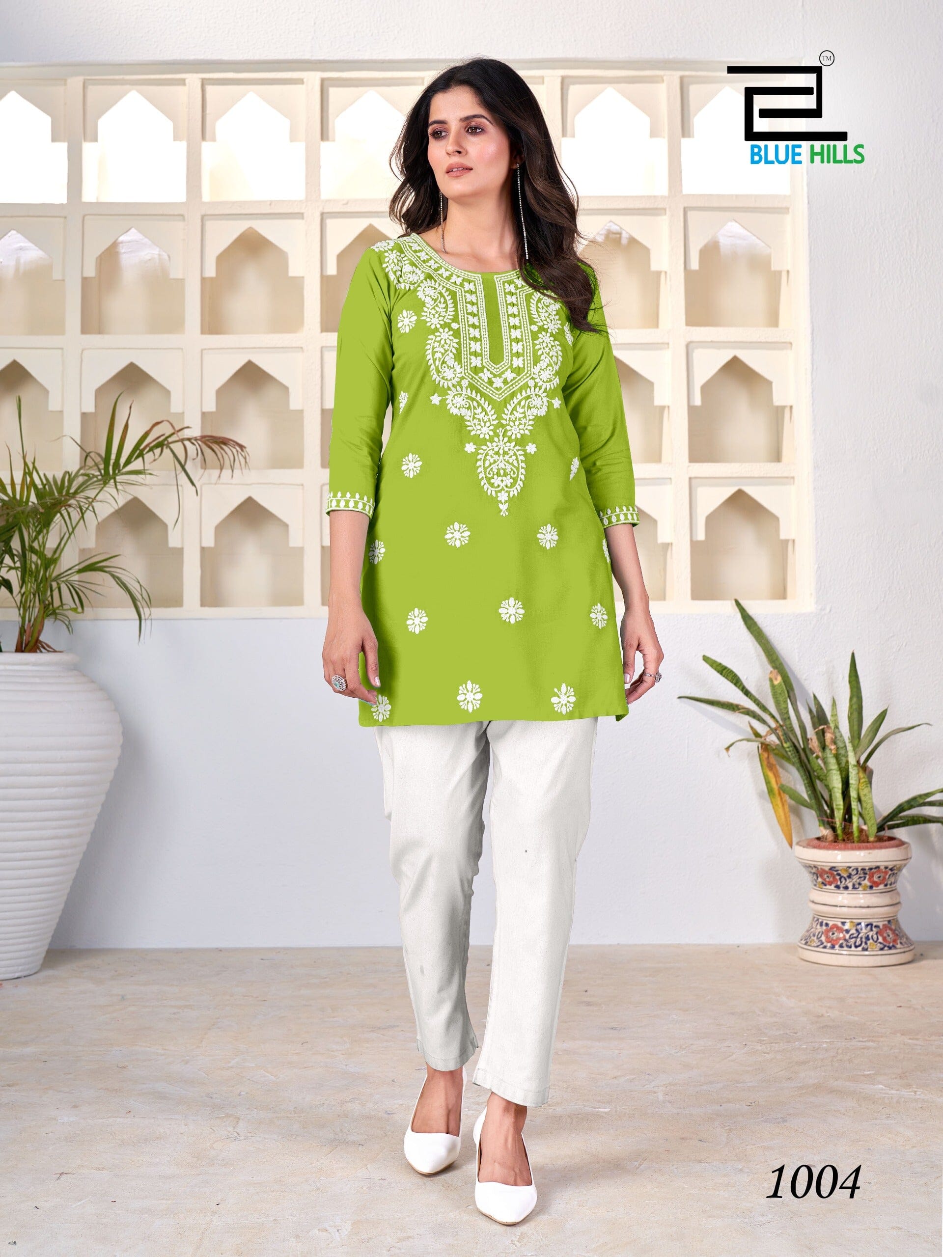 Lime Green Amelia Lucknavi Embroidery Rayon Short Kurti Kurti Shopin Di Apparels 