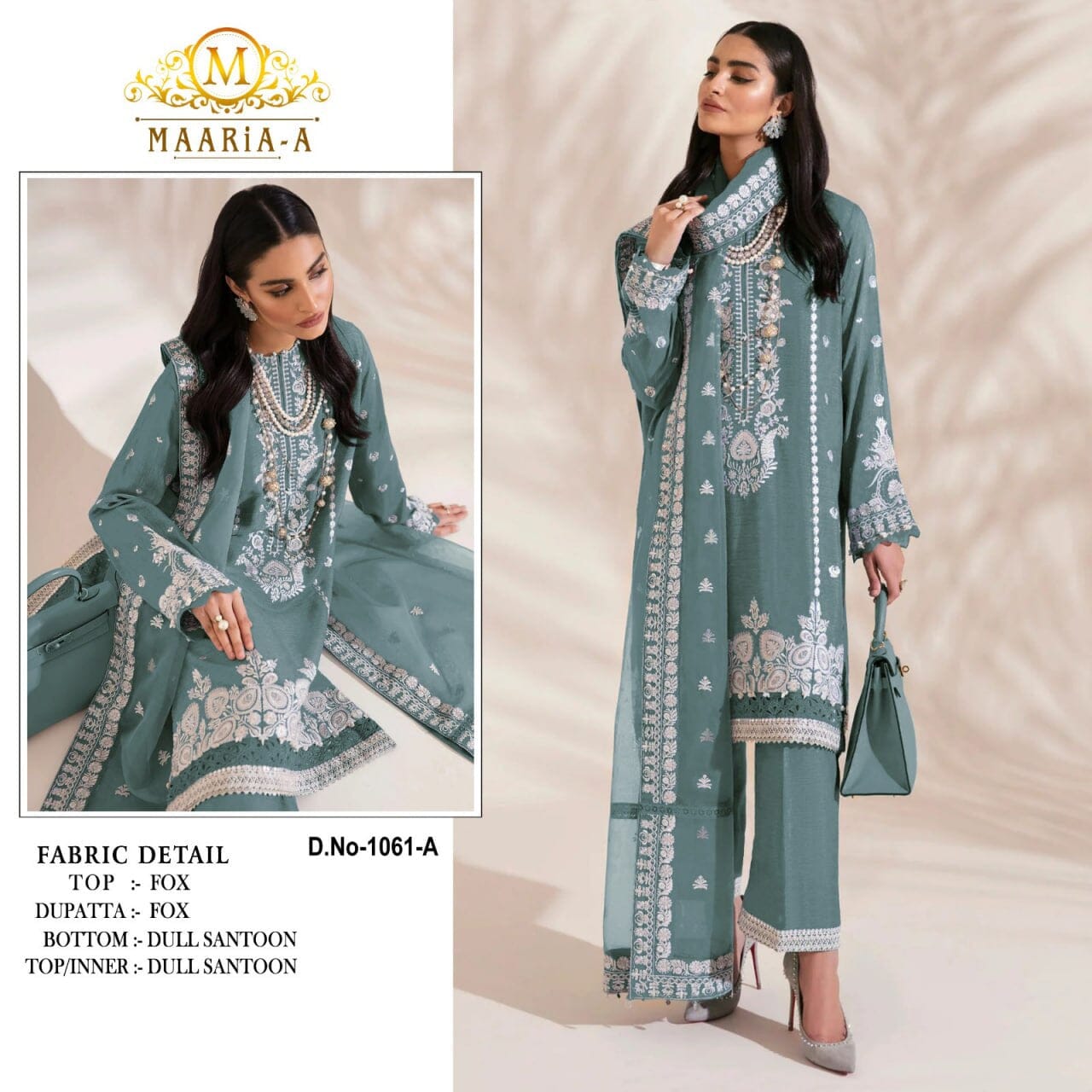 Maria 1061A Fox Georgette White Embroidery Pakistani Suit Designer Suits Shopin Di Apparels 