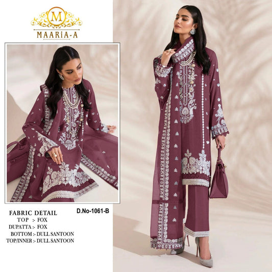 Maria 1061B Fox Georgette White Embroidery Pakistani Suit Designer Suits Shopin Di Apparels 