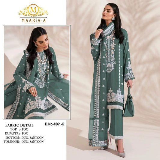 Maria 1061C Fox Georgette White Embroidery Pakistani Suit Designer Suits Shopin Di Apparels 
