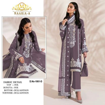 Maria 1061D Fox Georgette White Embroidery Pakistani Suit Designer Suits Shopin Di Apparels 