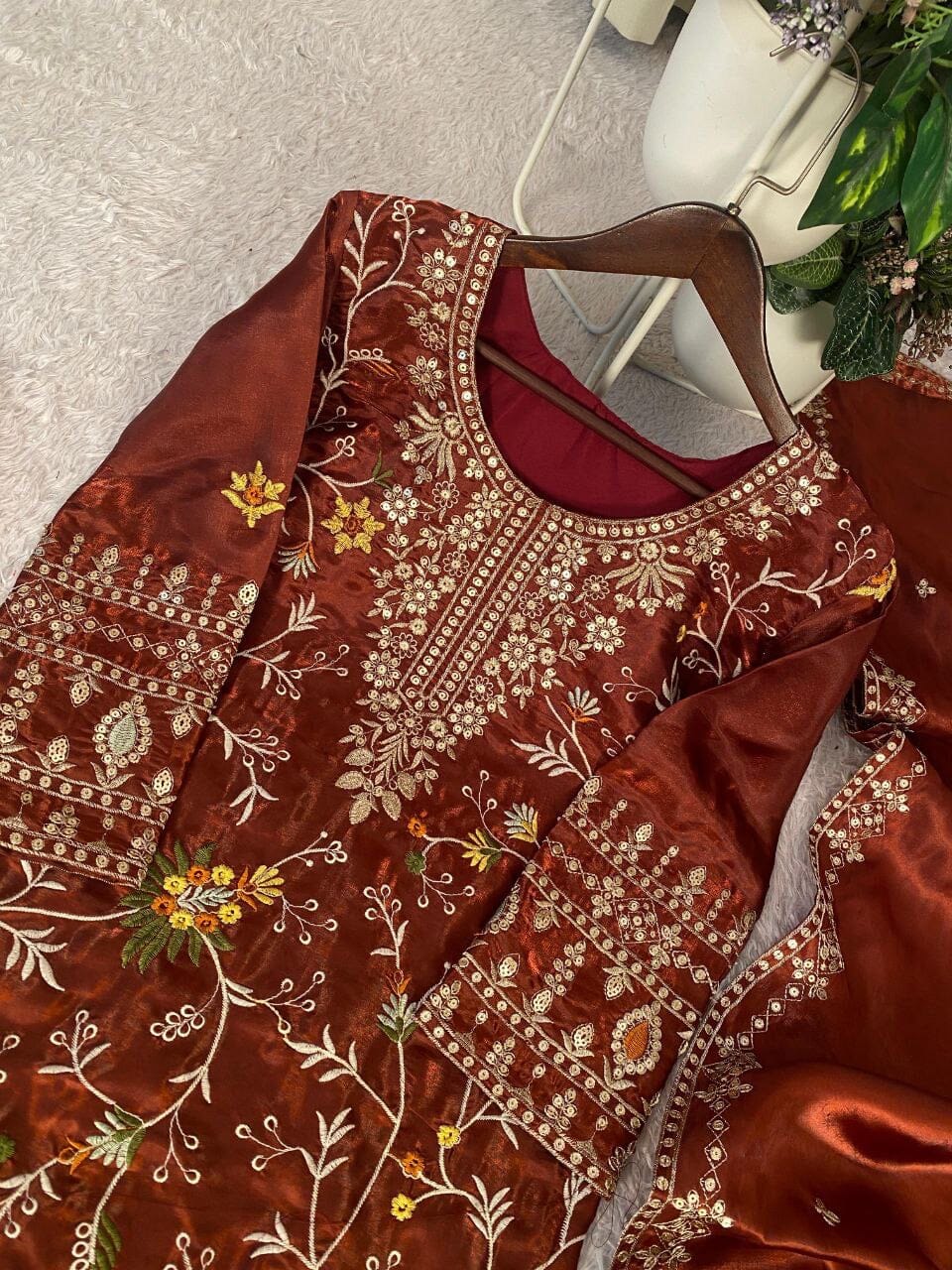 Maroon Designer Jimmy Choo Sequence Work Sharara suit Ready to Wear Designer Suits Shopin Di Apparels 